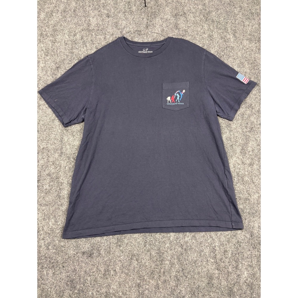 Vineyard Vines Mens Large Navy Blue Basketball Evolution Pocket T-Shirt USA Flag